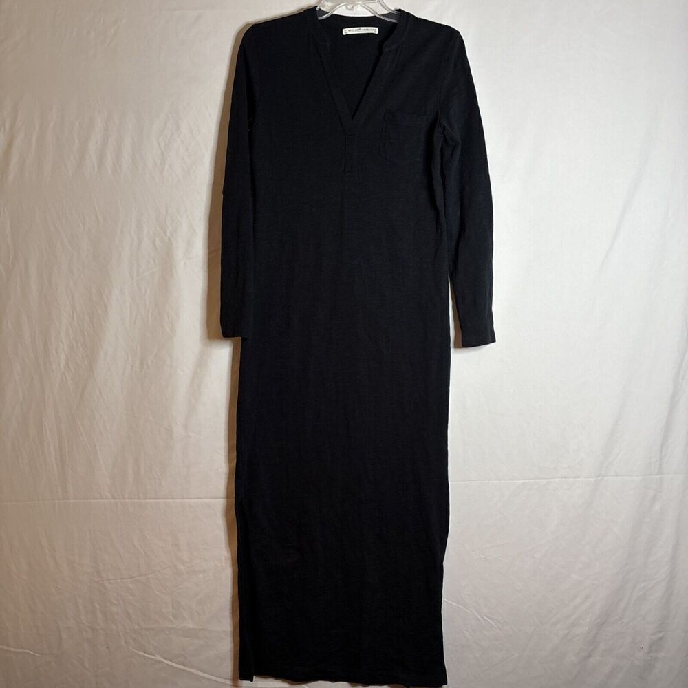 PERUVIAN CONNECTION Women's Split Neck Shirt Dress Maxi Slub Knit Size XS Black
